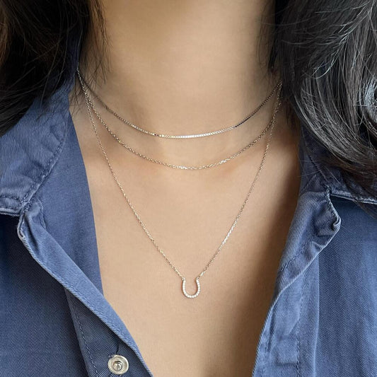 Horseshoe CZ Pendant 925 Silver Long Necklace
