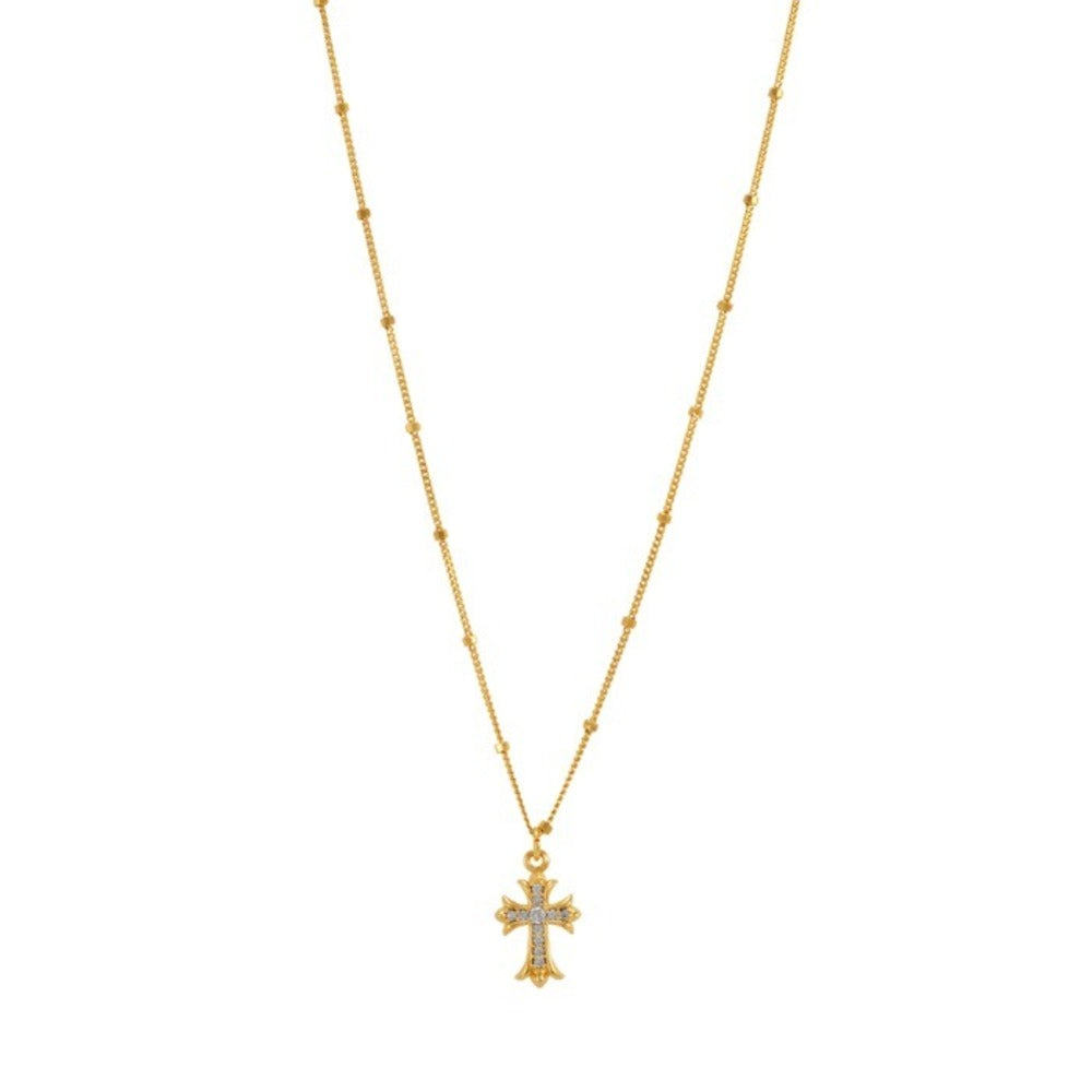 Cross Pendant Long Station Dot Chain Necklace