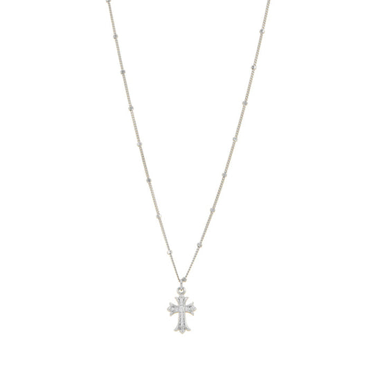 Cross Pendant Long Station Dot Chain Necklace