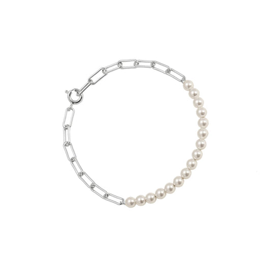 Half Paperclip Link Chain Half Pearl Bracelet