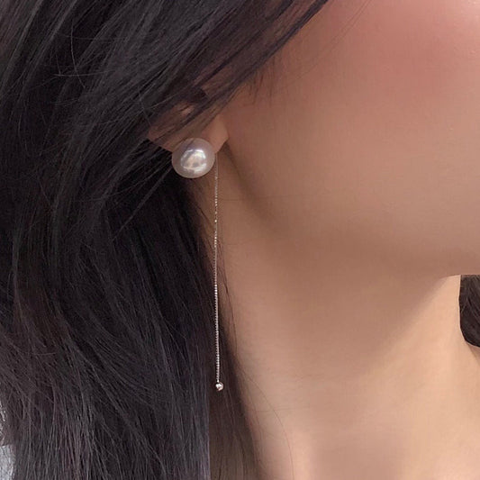 Freshwater Pearl Stud Thread  Back Chain Earrings