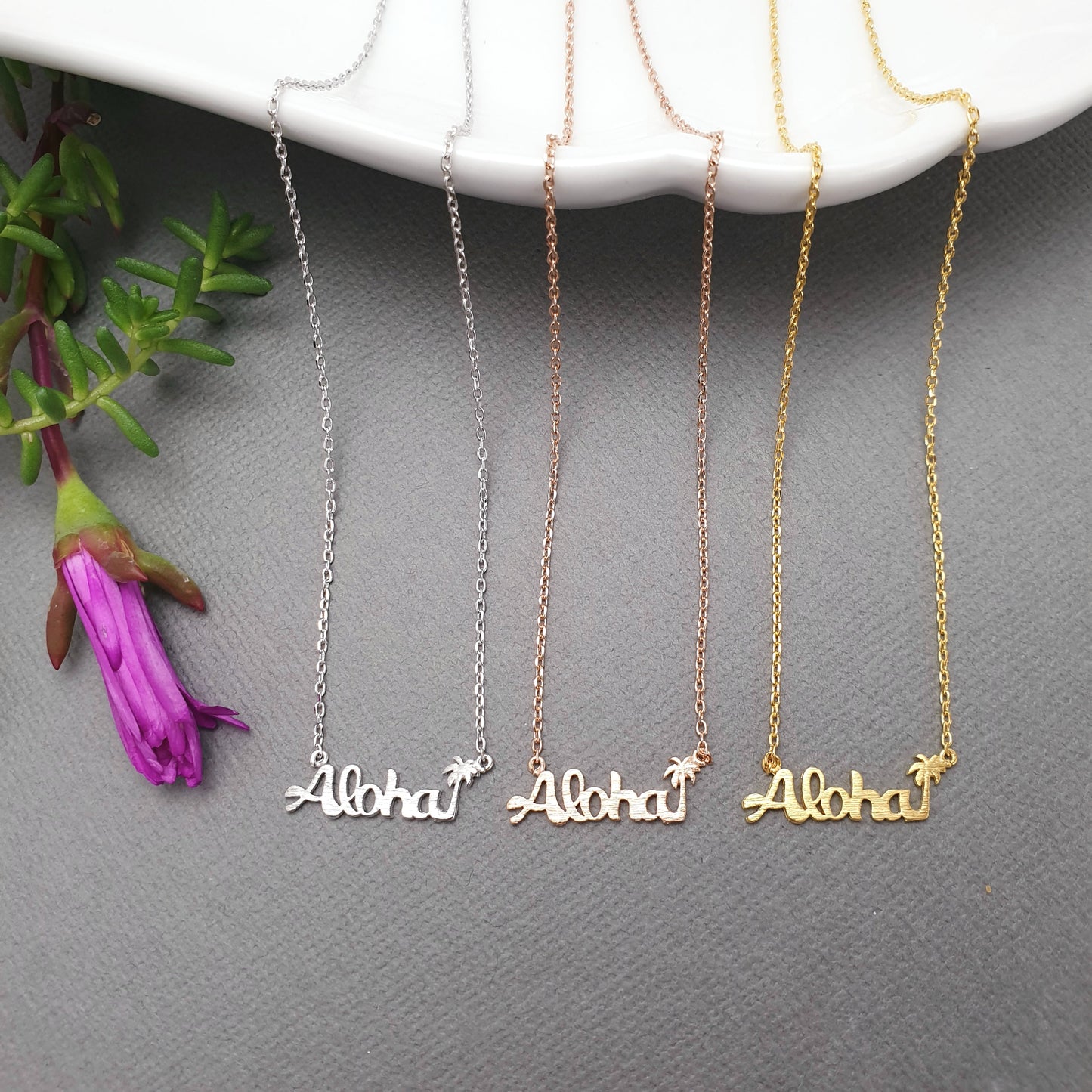Hawaii Aloha Palm tree Letter Pendant Necklace