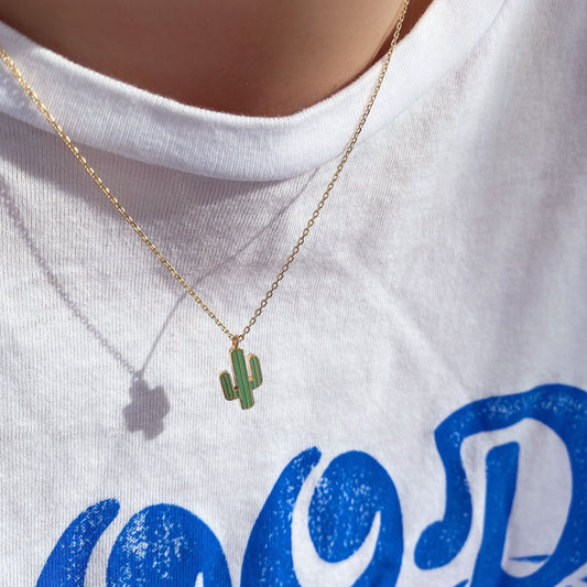 Cactus Green White Gold Pendant Necklace
