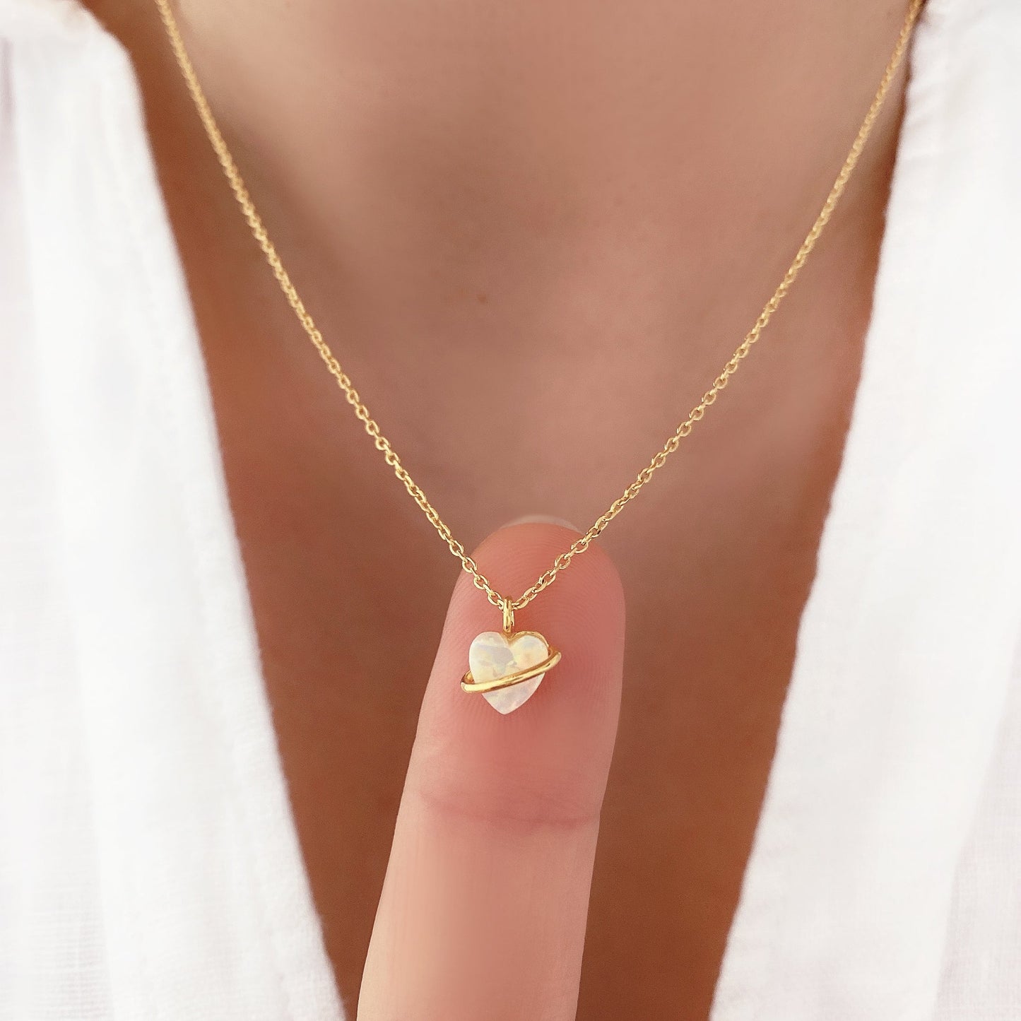 Tiny Opal Stone Heart Belt Necklace