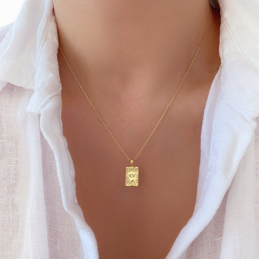 Square Rectangle Charm Hamsa eye Necklace