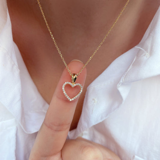 Open Heart Cubic Zirconia Hollow Charm Necklace
