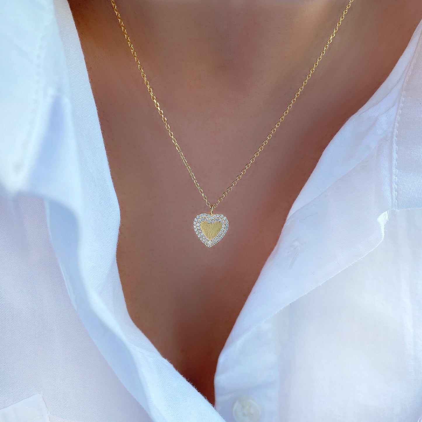 Heart Cubic Zirconia 2 Lines Necklace