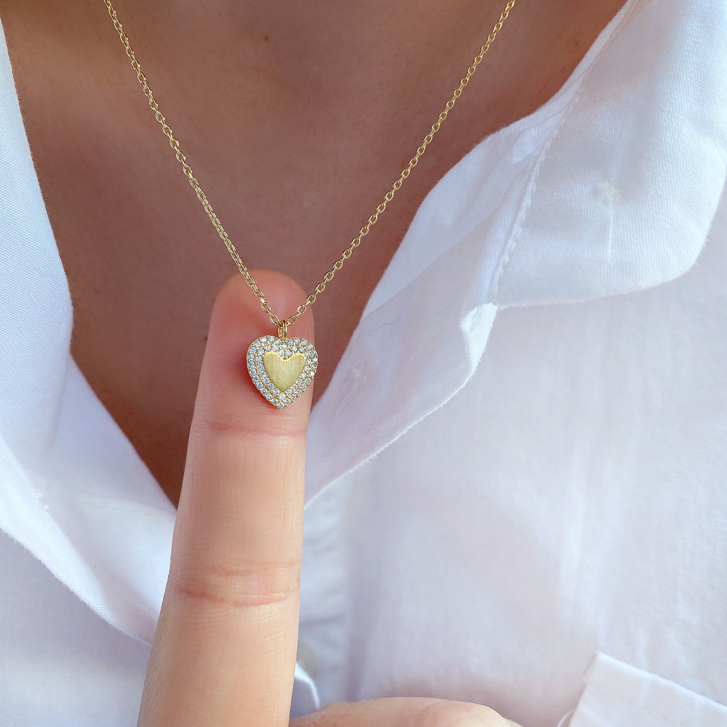 Heart Cubic Zirconia 2 Lines Necklace