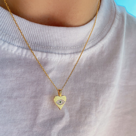 Heart Hamsa Eye Necklace Cubic Zirconia Charm