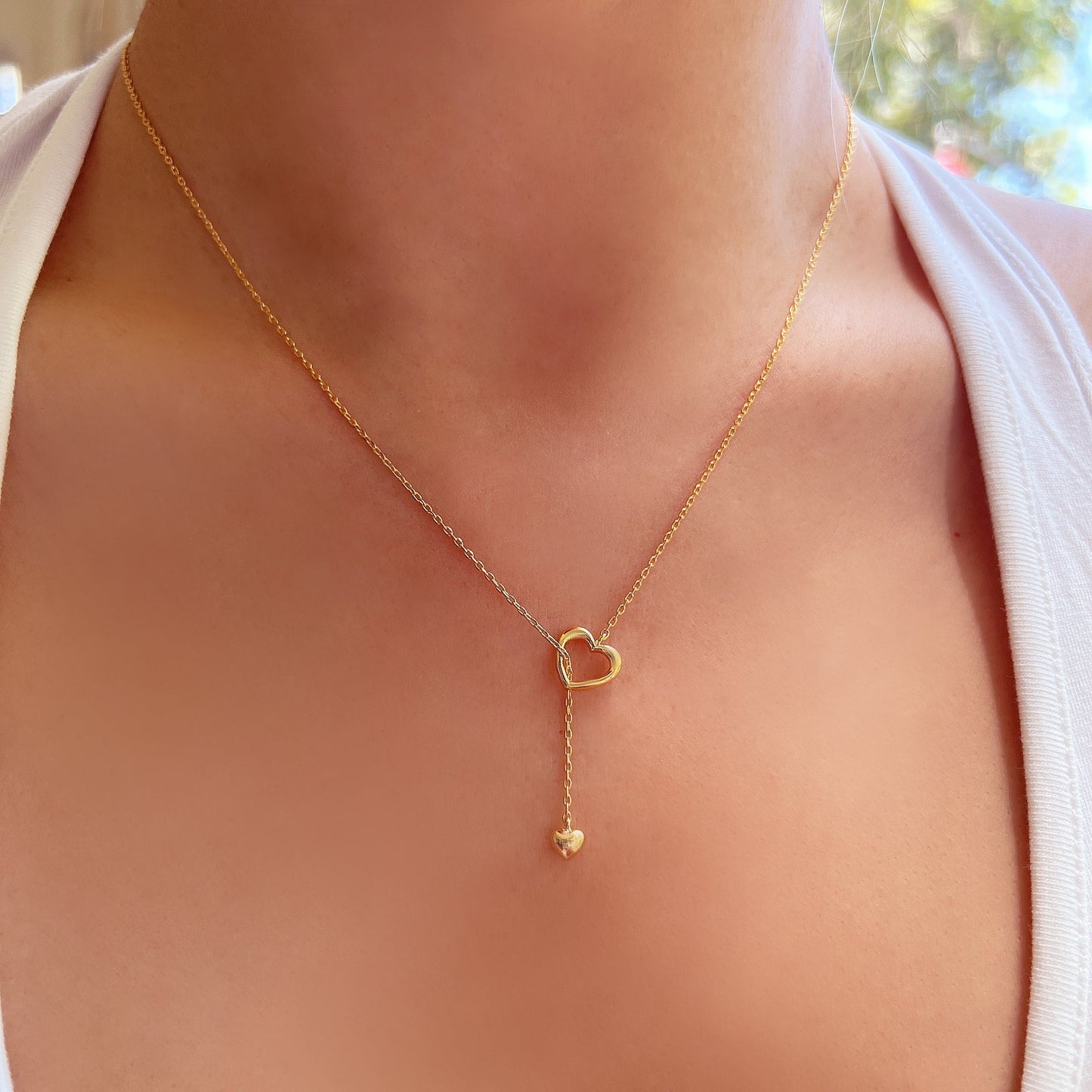 Pull Through Lariat Y Open Heart Necklace