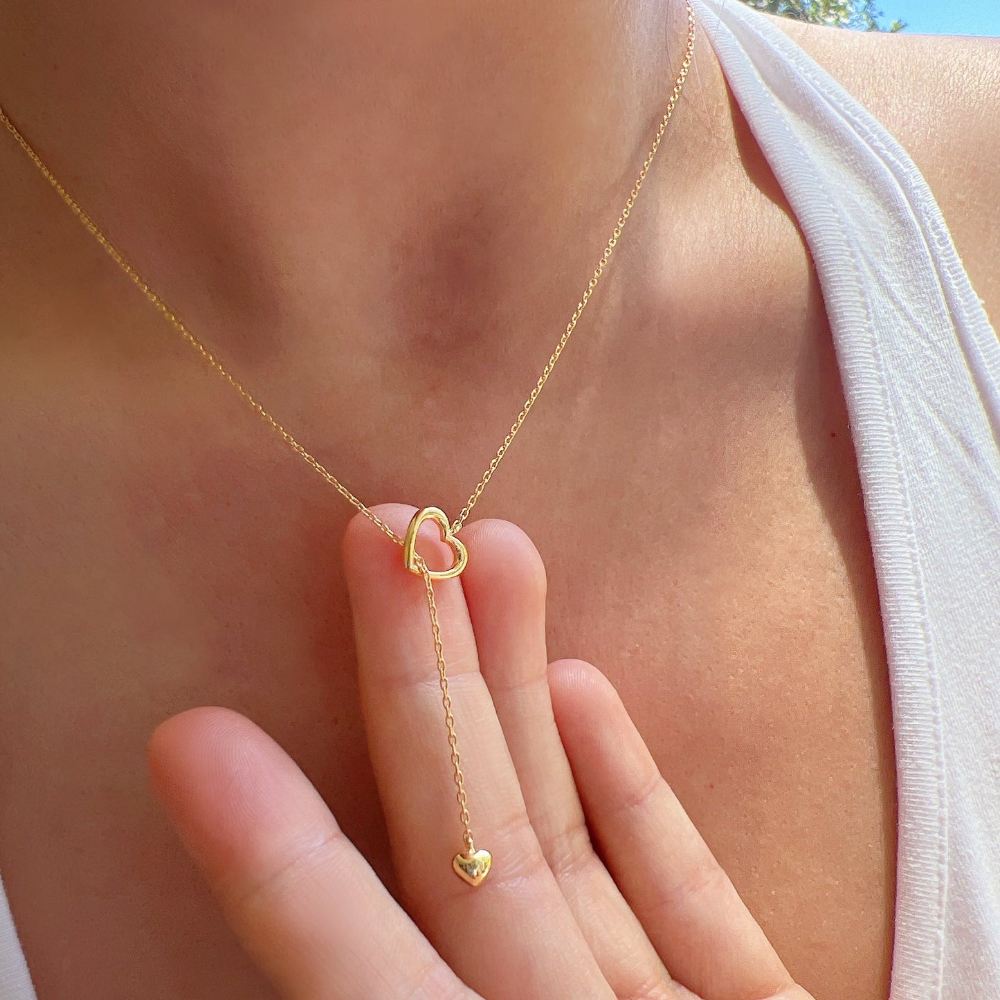 Pull Through Lariat Y Open Heart Necklace
