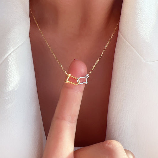 U Shape Link Gold Silver 2 Tone Necklace