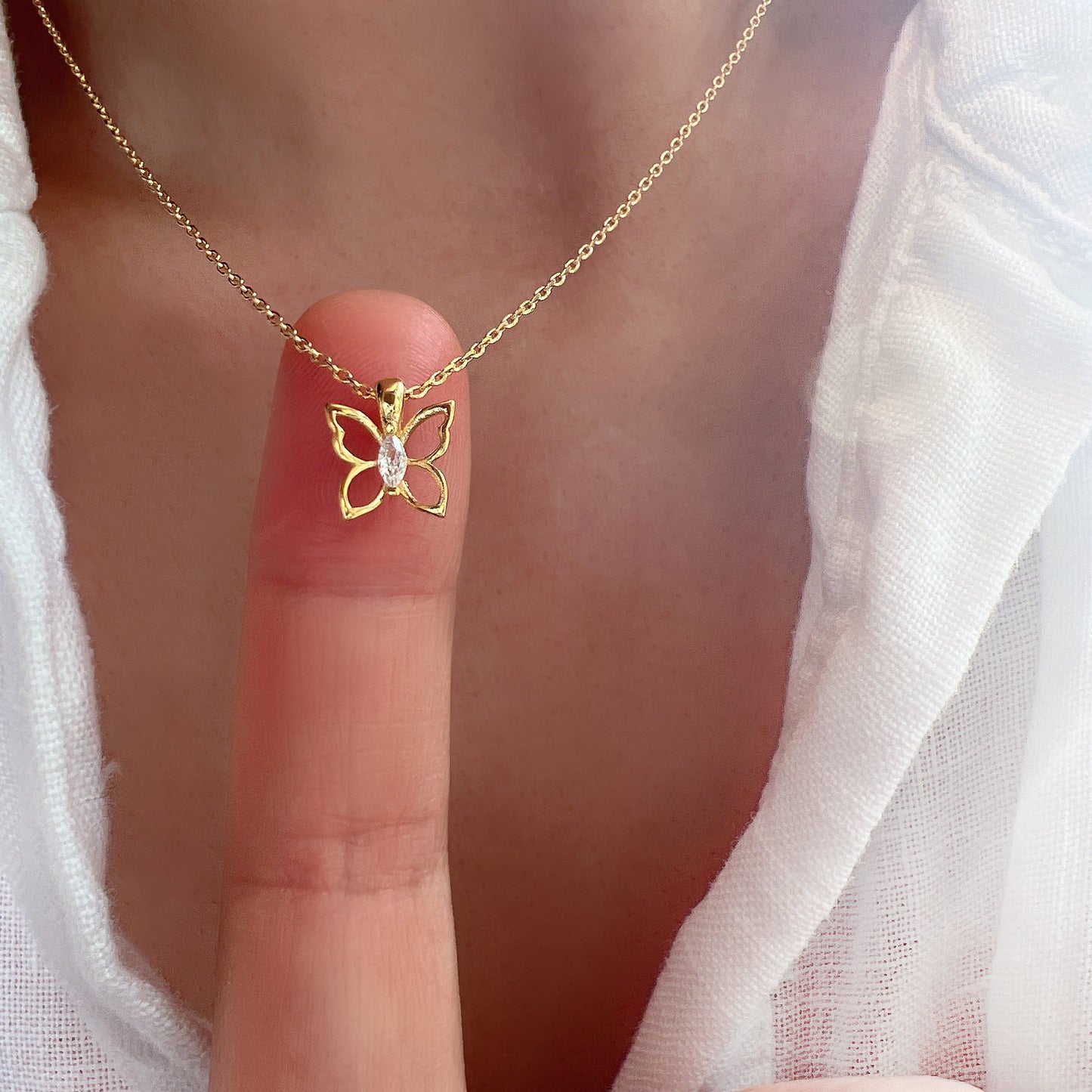 Butterfly CZ Hollow Pendant Necklace