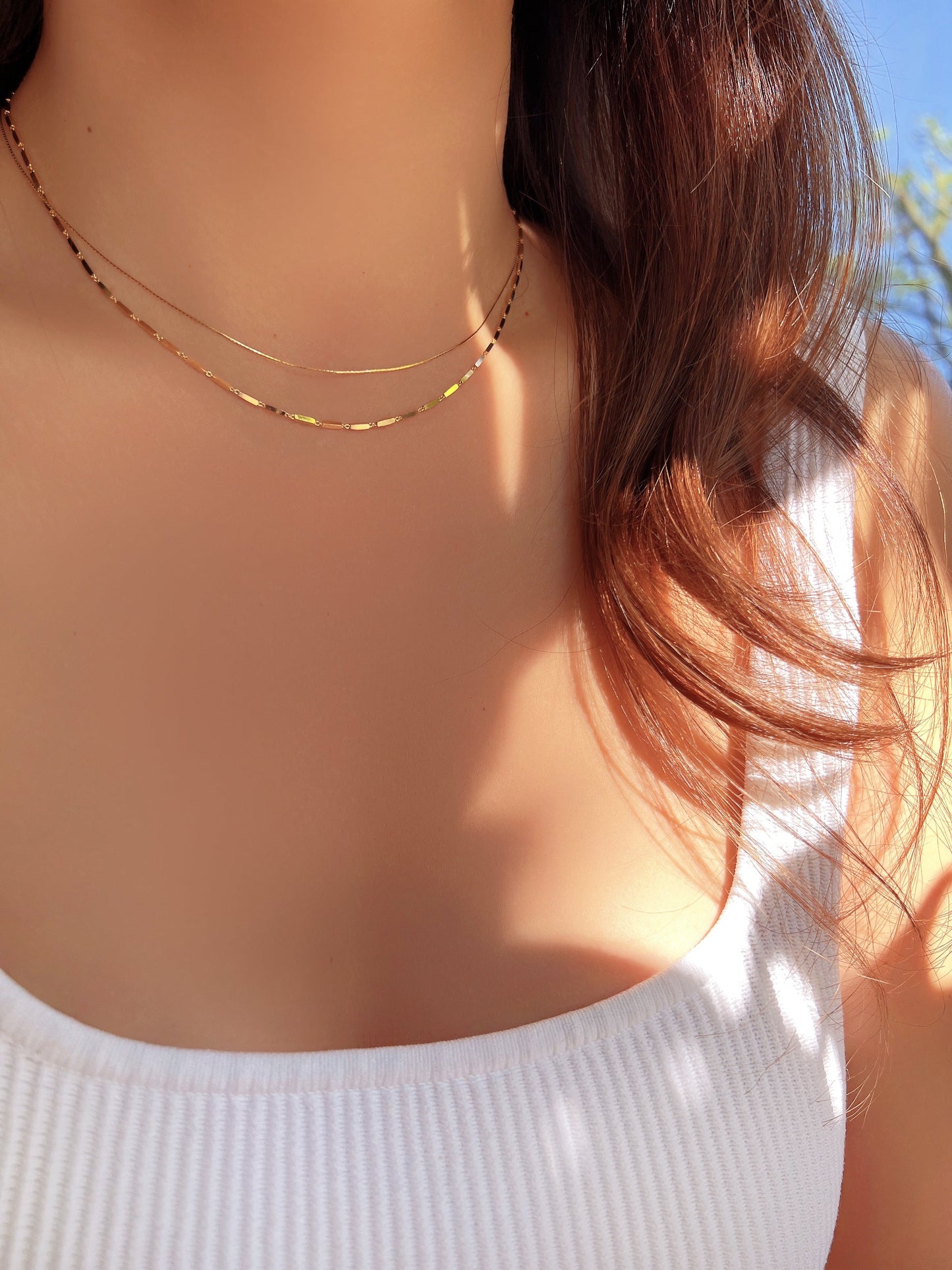 Layered Chain Set String Bar Solid 925 Silver Necklace