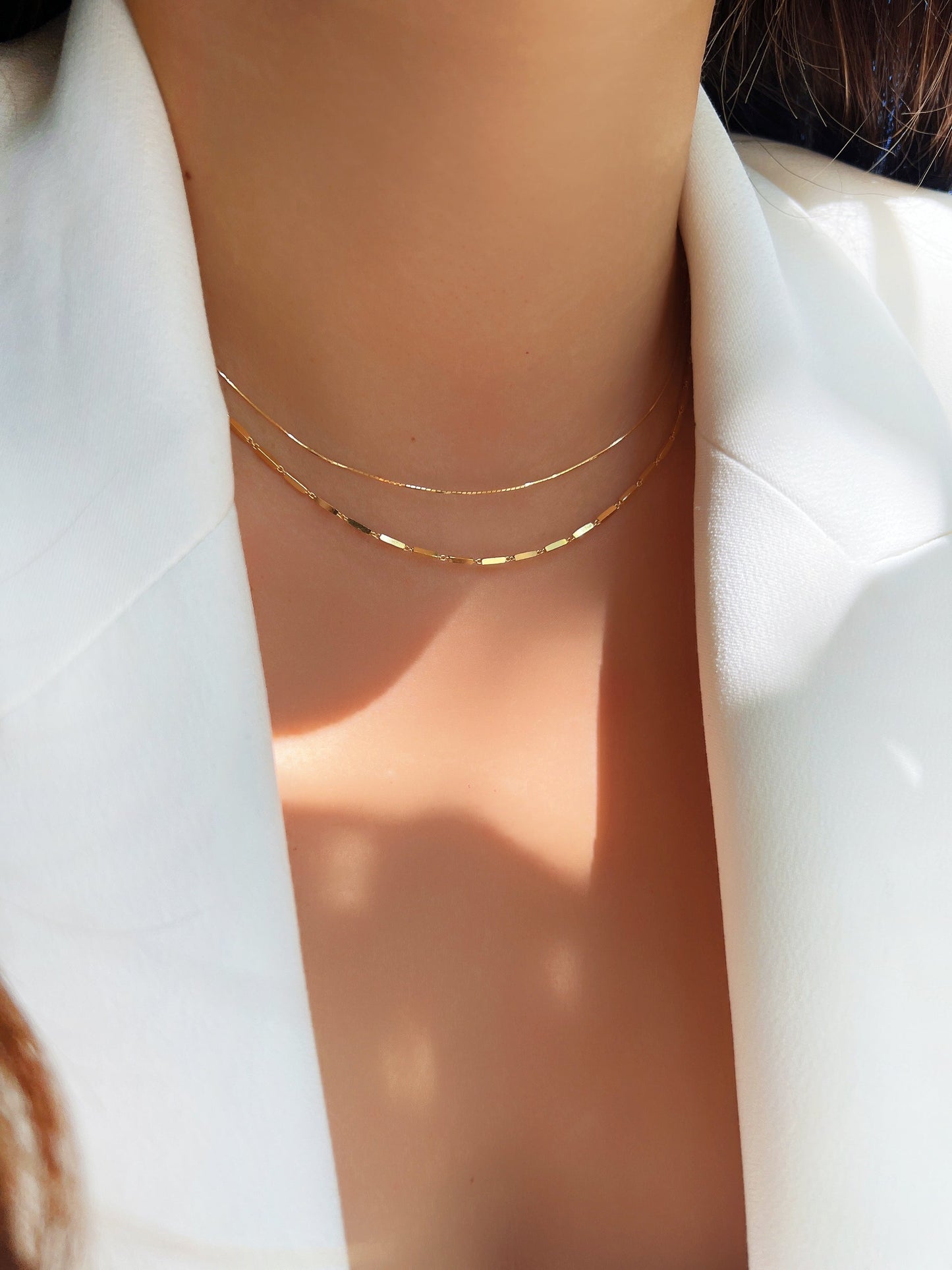 Layered Chain Set String Bar Solid 925 Silver Necklace