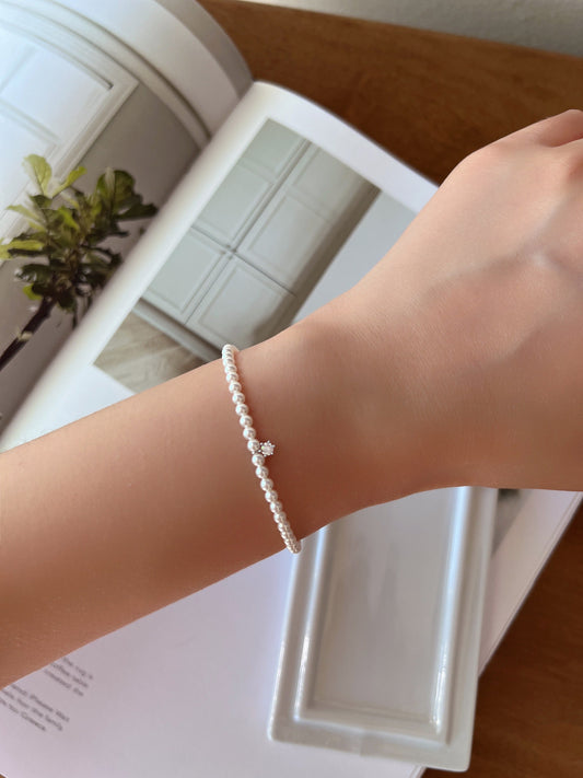 Freshwater Pearl CZ Charm Bracelet