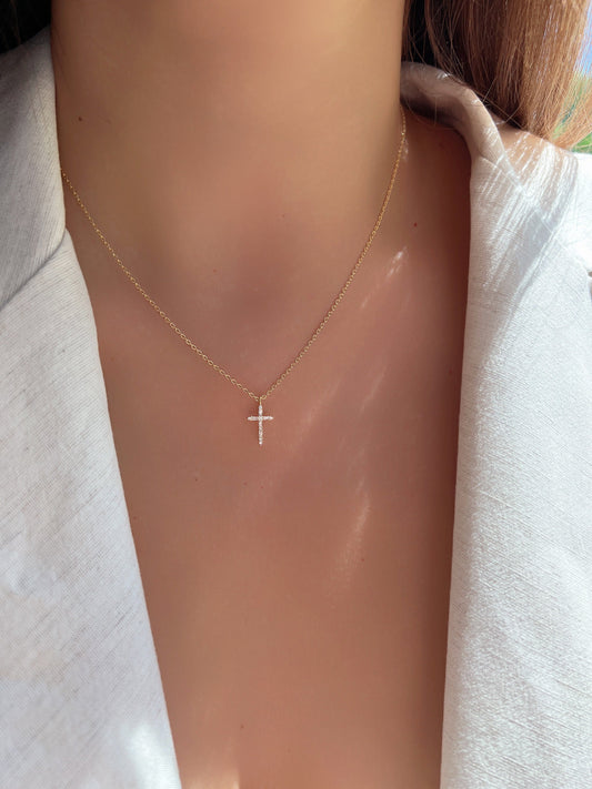 Cross Necklace Mini Cross Cubic Thin Crystal