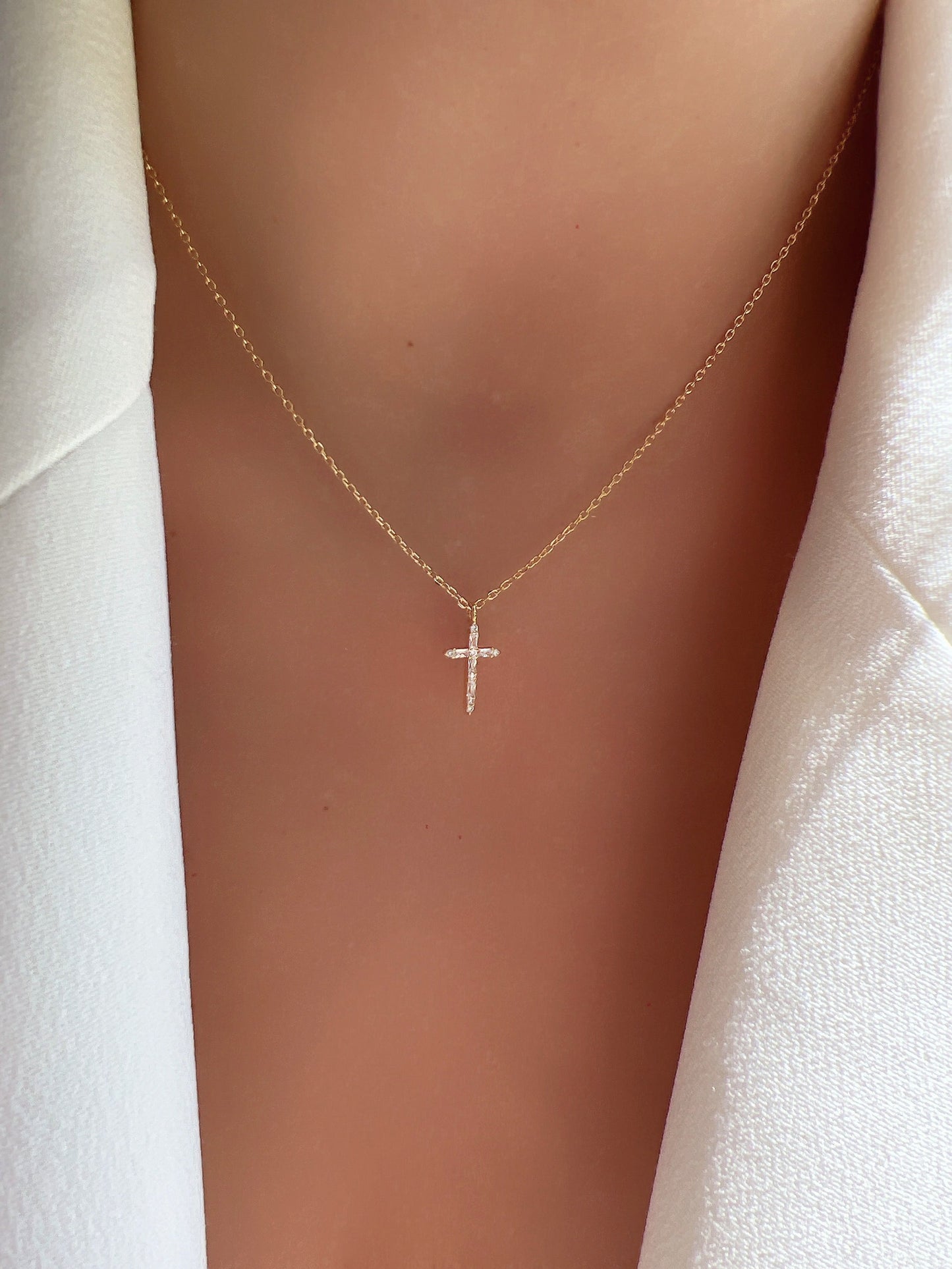Cross Necklace Mini Cross Cubic Thin Crystal