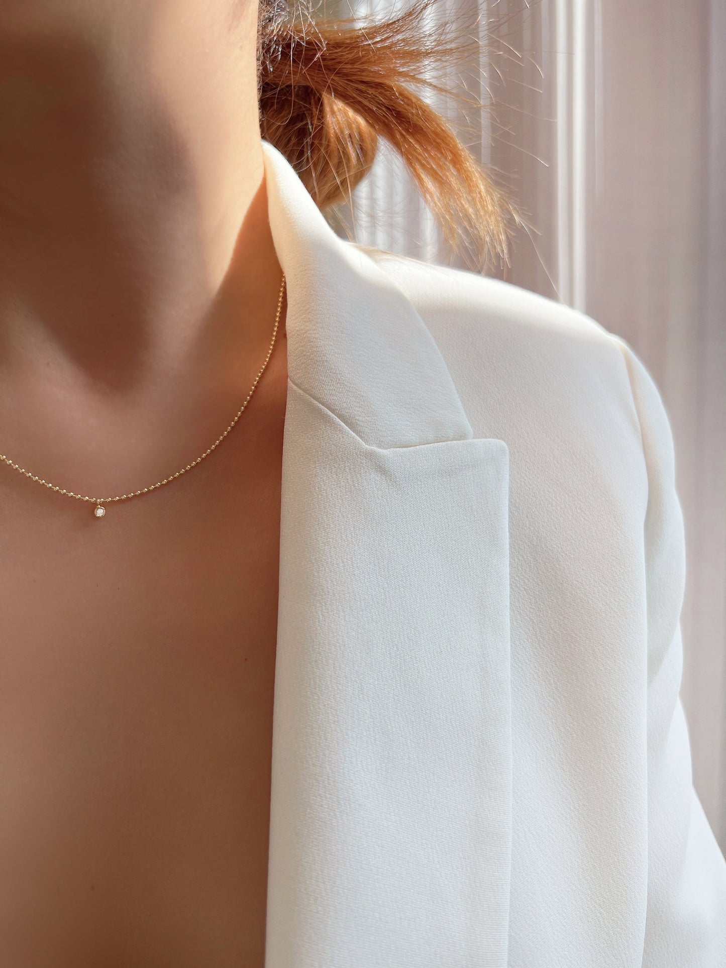 Tiny Dot Ball Chain CZ Bezel Charm Necklace