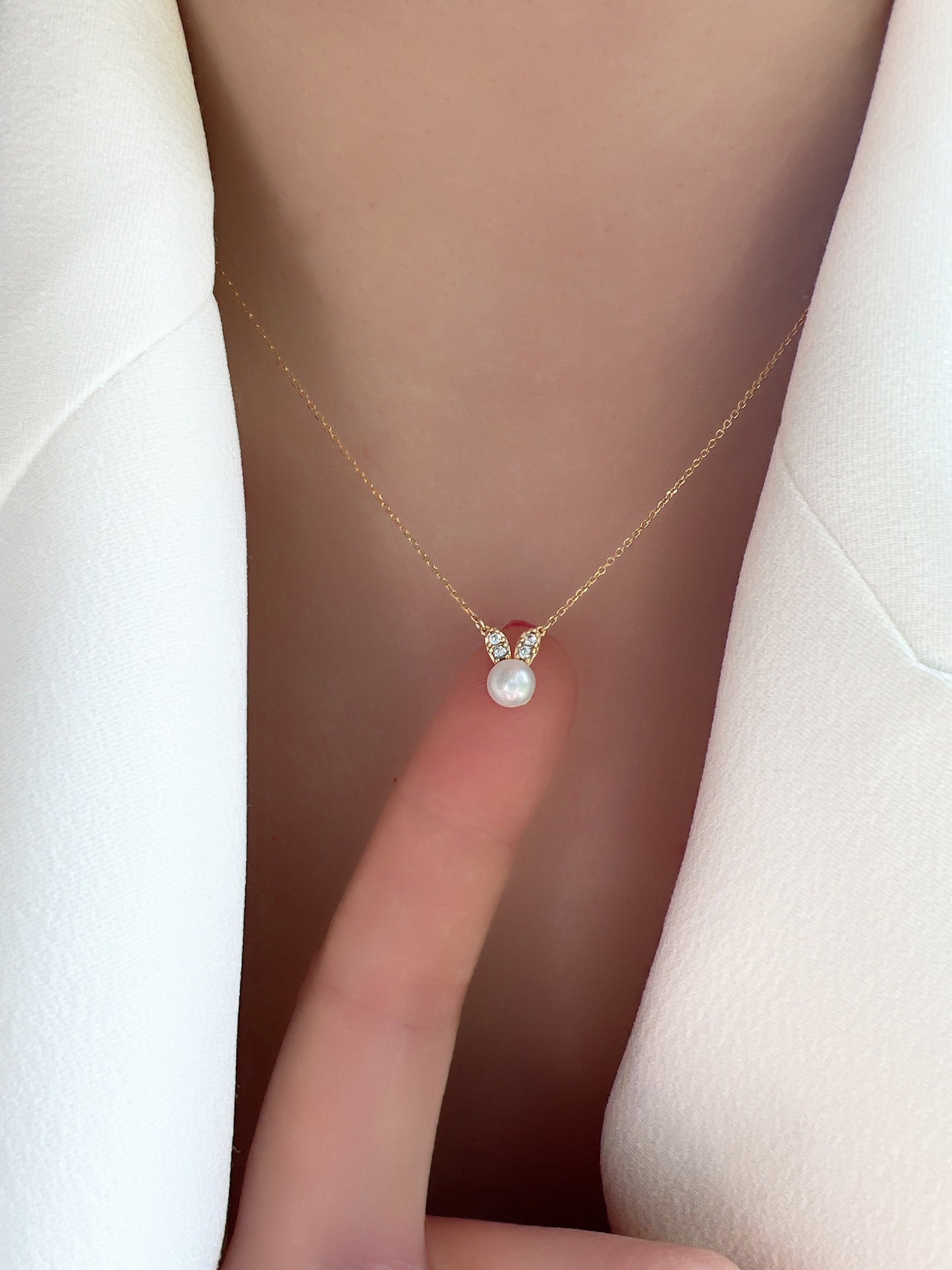 Freshwater Pearl Cubic Zirconia Ears Necklace