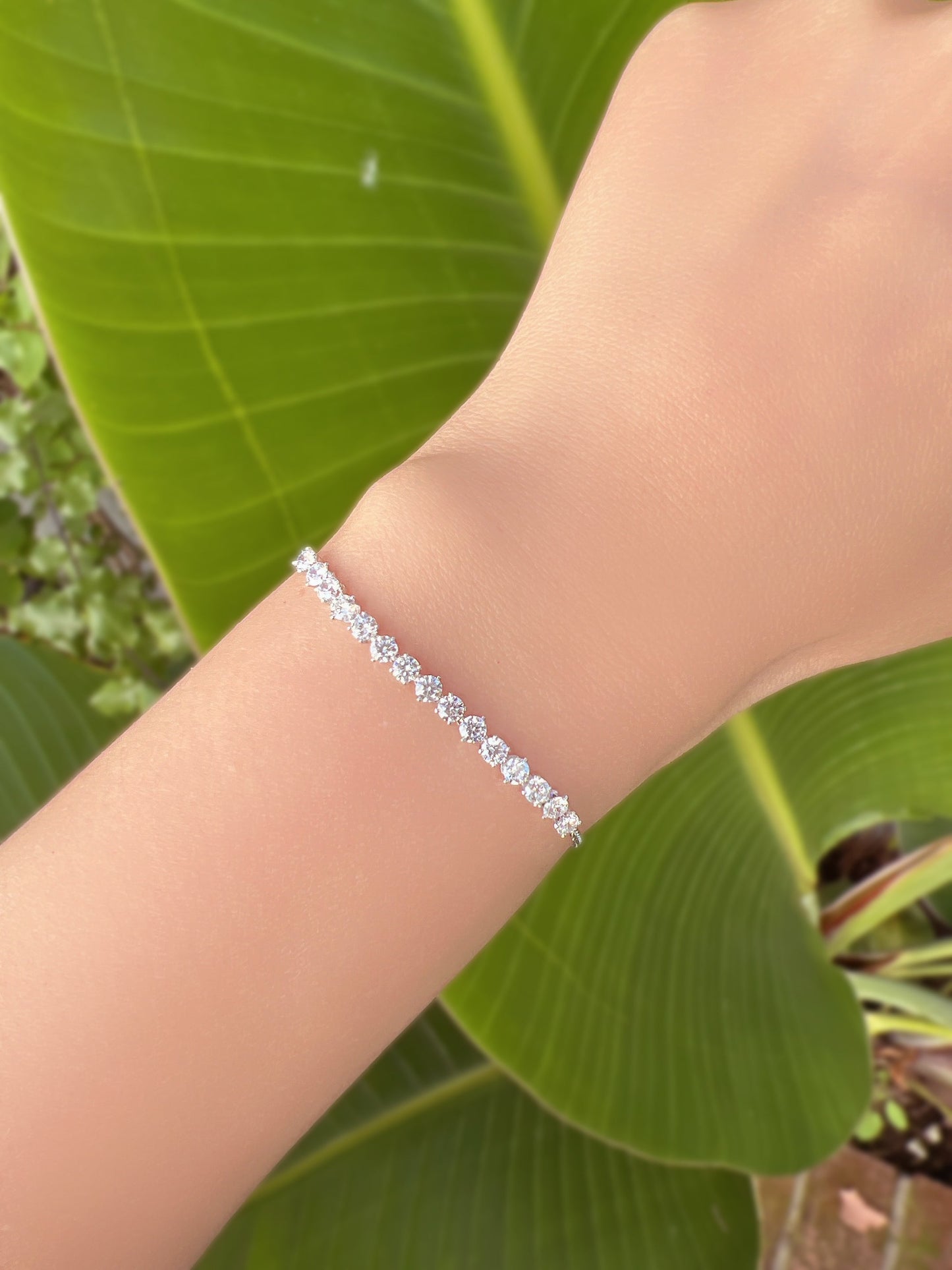 Tennis Cubic Zirconia Chain Bracelet 925 Silver