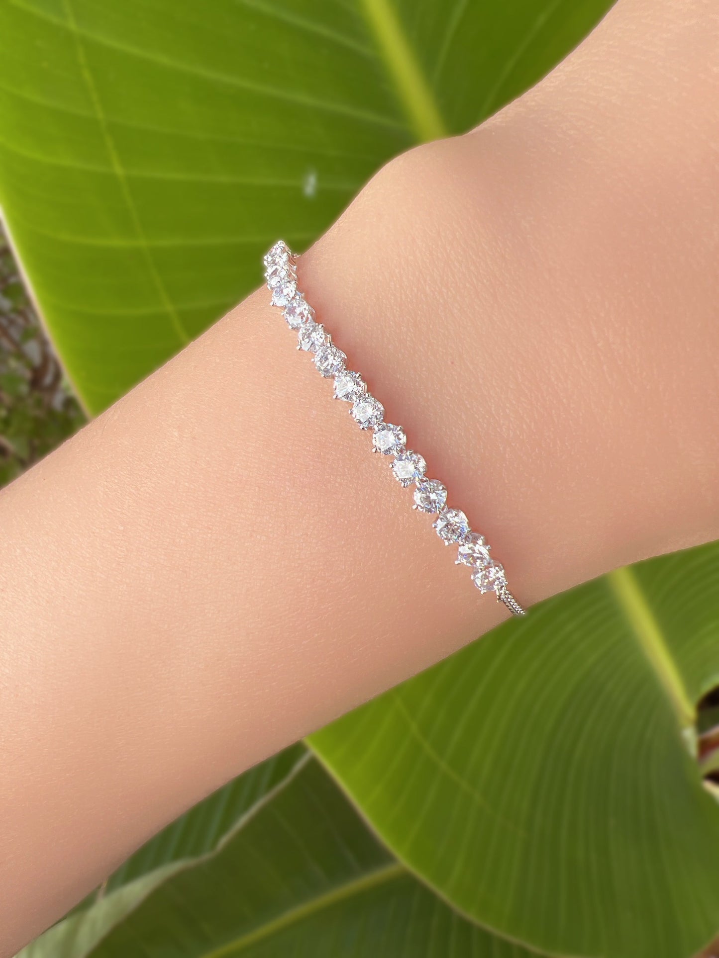 Tennis Cubic Zirconia Chain Bracelet 925 Silver