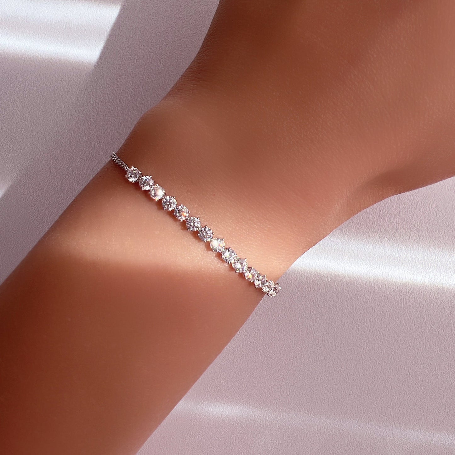 Tennis Cubic Zirconia Chain Bracelet 925 Silver
