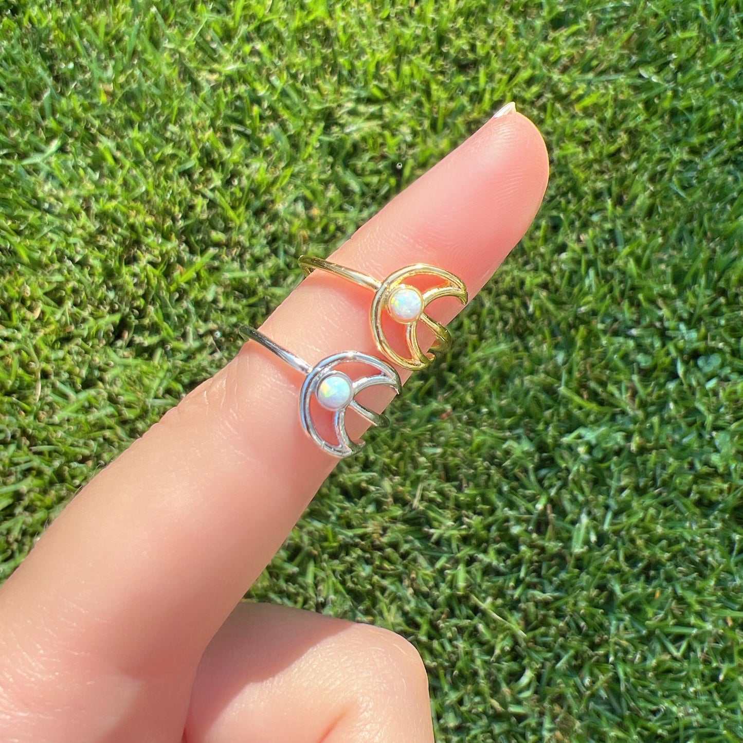 Crescent Moon Opal Shell Stud Ring