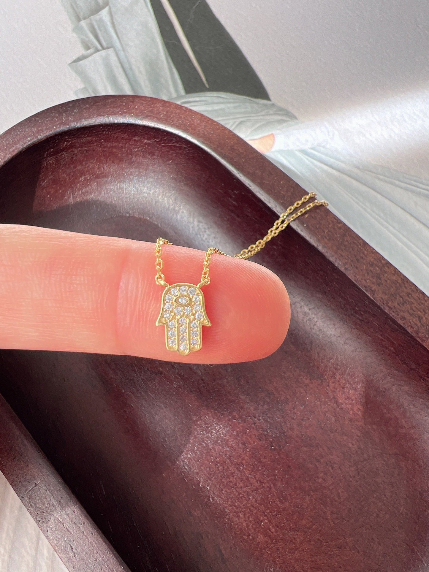 Hamsa Eye Hand CZ Charm Necklace