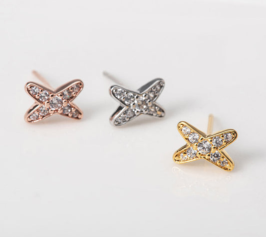 Cross X Shaped Cubic Zirconia Stud Earrings