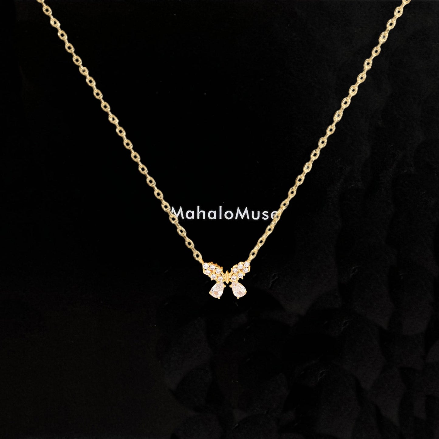 Butterfly CZ Half Rhinestone Tiny Pendant Necklace