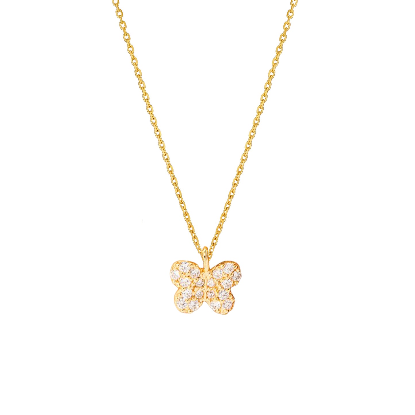 Butterfly CZ Round Tiny Pendant Necklace