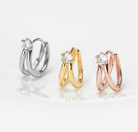 Double Line Mini Hoops CZ Earrings
