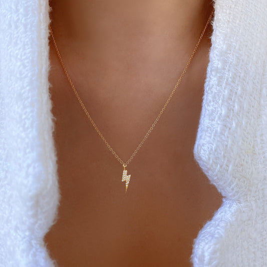 Bolt Lightning Cubic Zirconia CZ Charm Necklace