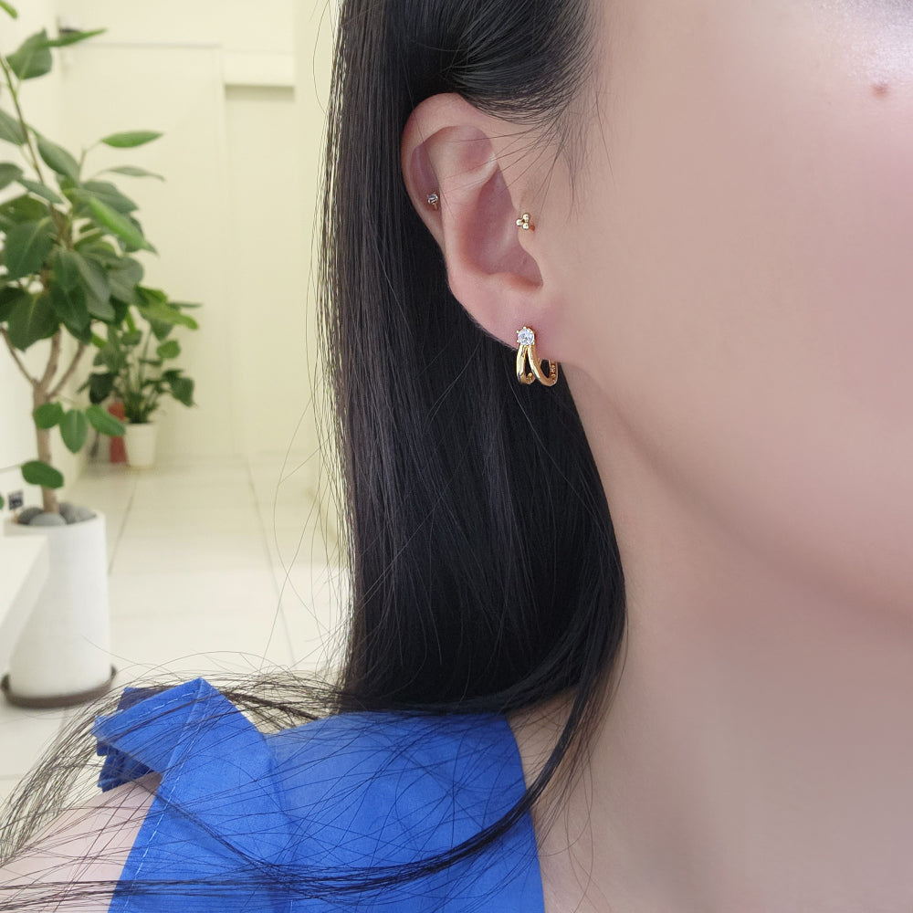 Double Line Mini Hoops CZ Earrings