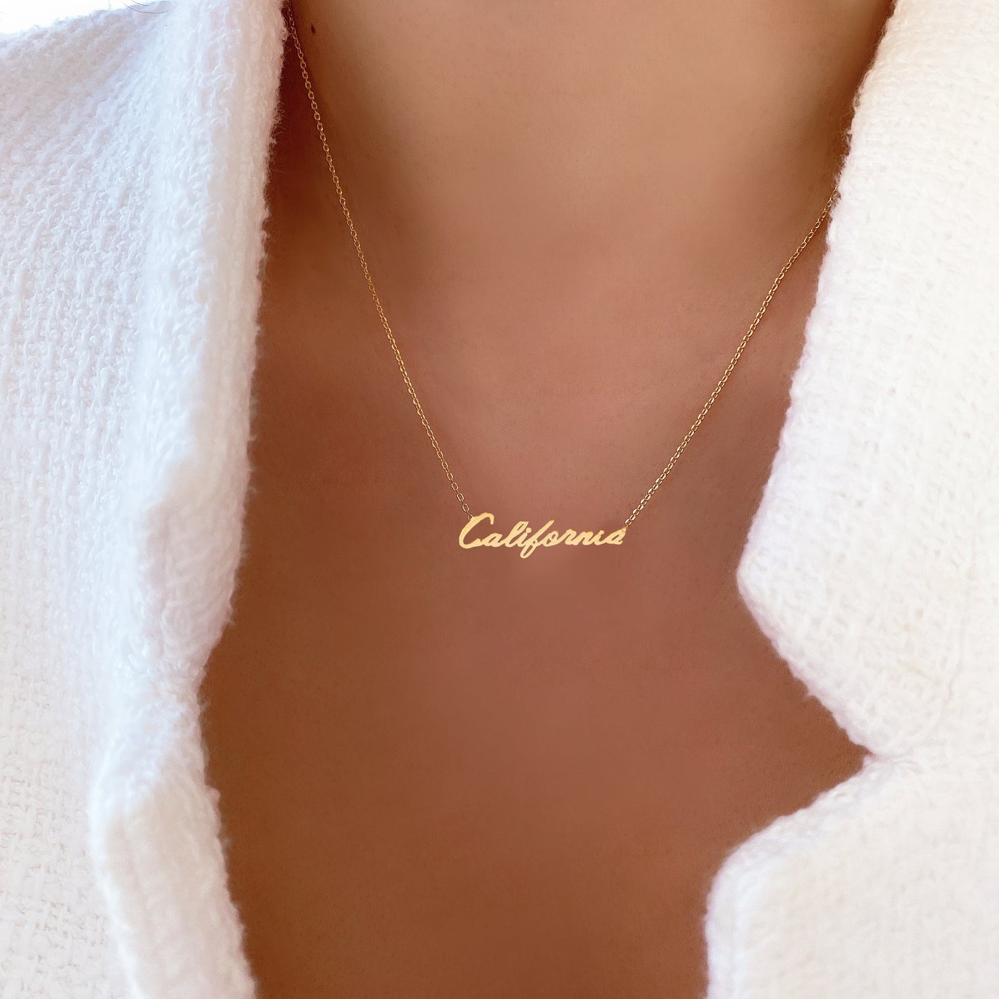 California Cursive Handwritten Letter Pendant Necklace