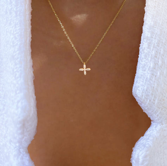 Cross Cubic Zirconia Mini Pendant Necklace
