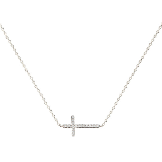 Sideways Cross Necklace Horizontal Cross CZ