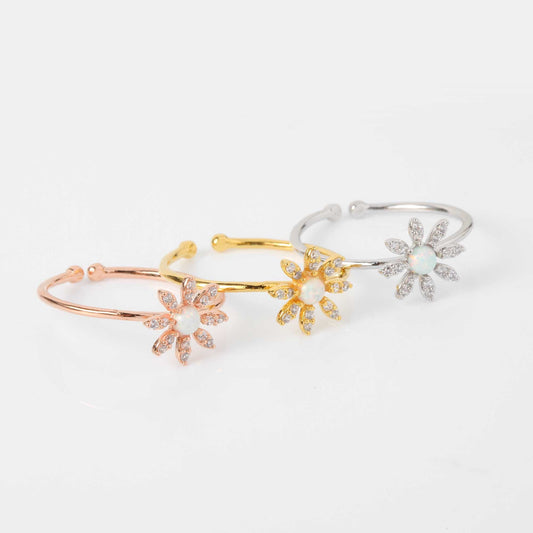 Flower Cubic Zirconia Opal Stud Stone Ring