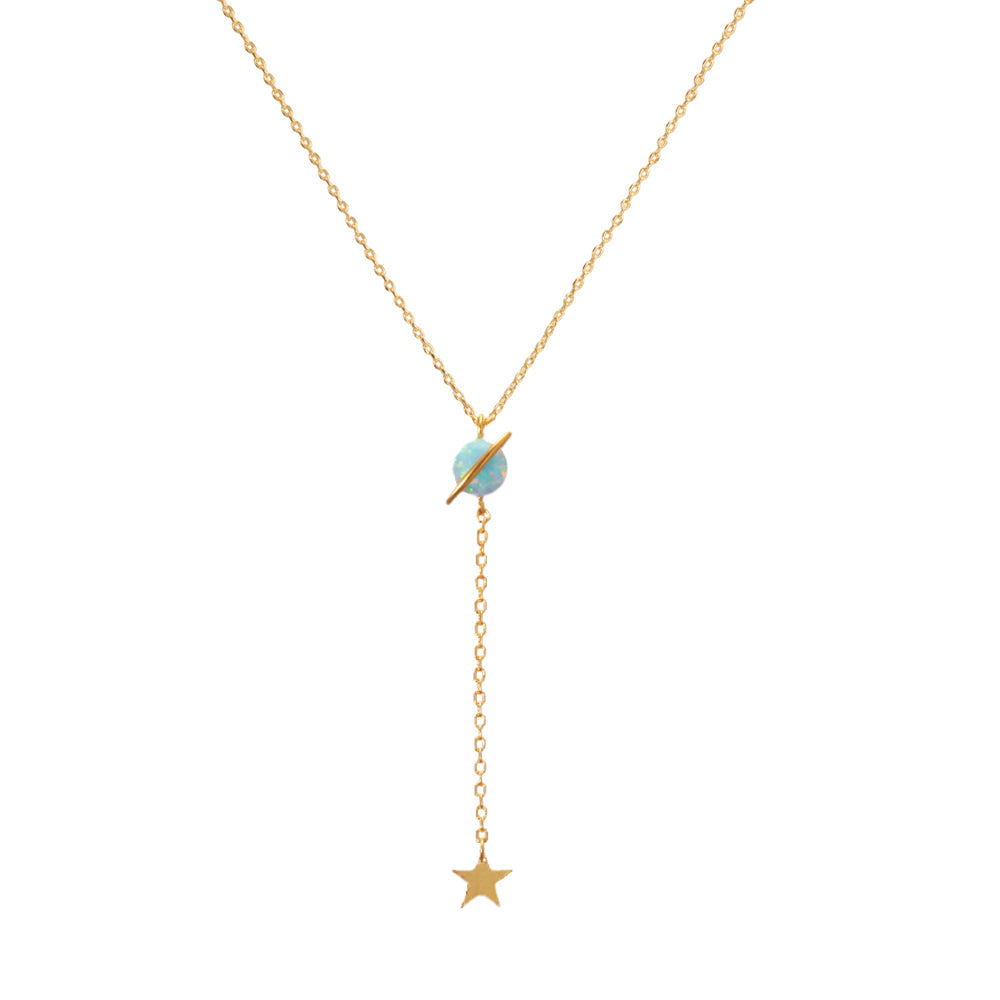 Opal Stone Belt Stud Y Lariat Dangle Star Charm Necklace
