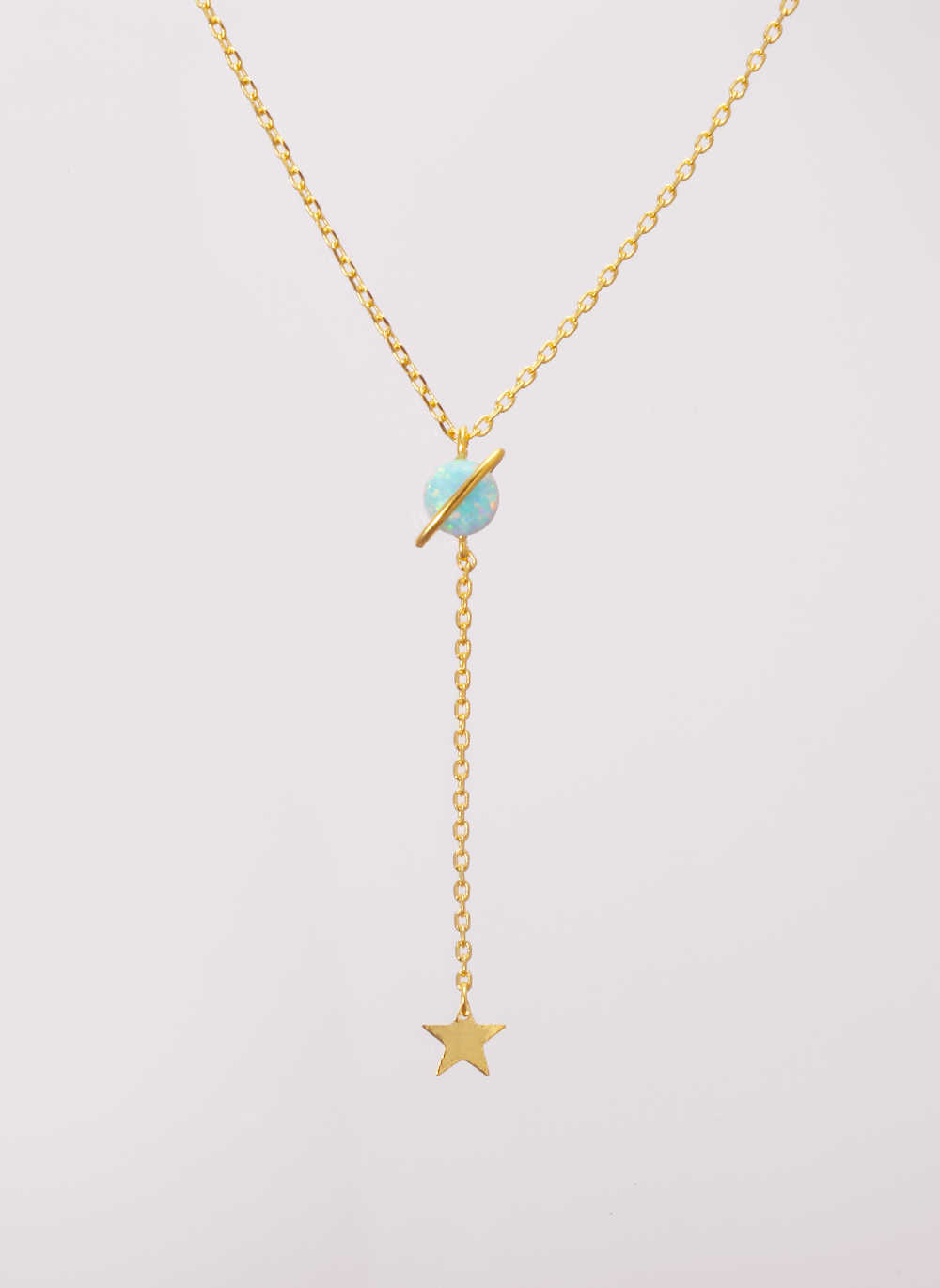 Opal Stone Belt Stud Y Lariat Dangle Star Charm Necklace