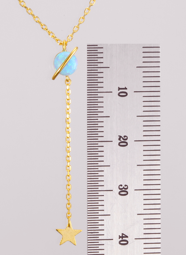 Opal Stone Belt Stud Y Lariat Dangle Star Charm Necklace