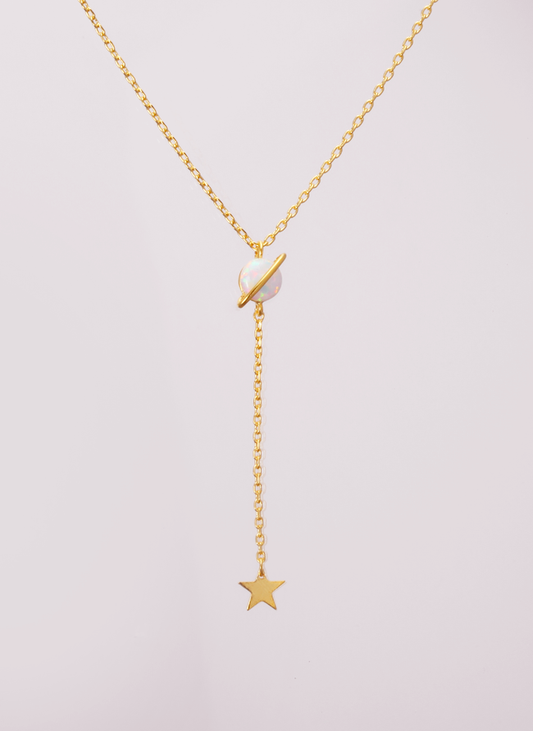 Opal Stone Belt Stud Y Lariat Dangle Star Charm Necklace