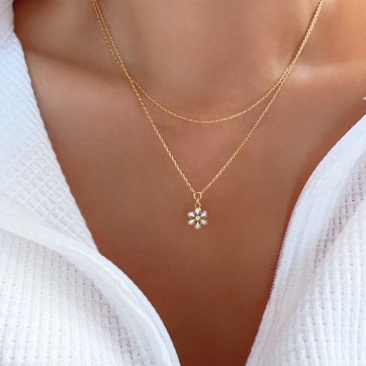 Mini Color Flower Charm 2 Chains Layered Set Necklace