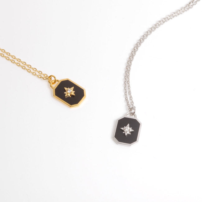 Square enamel black Pendant 925 Necklace