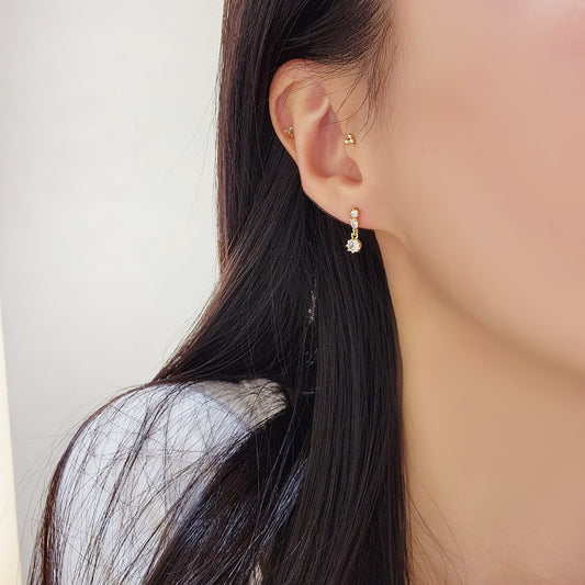 Three CZ Dangle Drop Stud Earrings Solid Silver