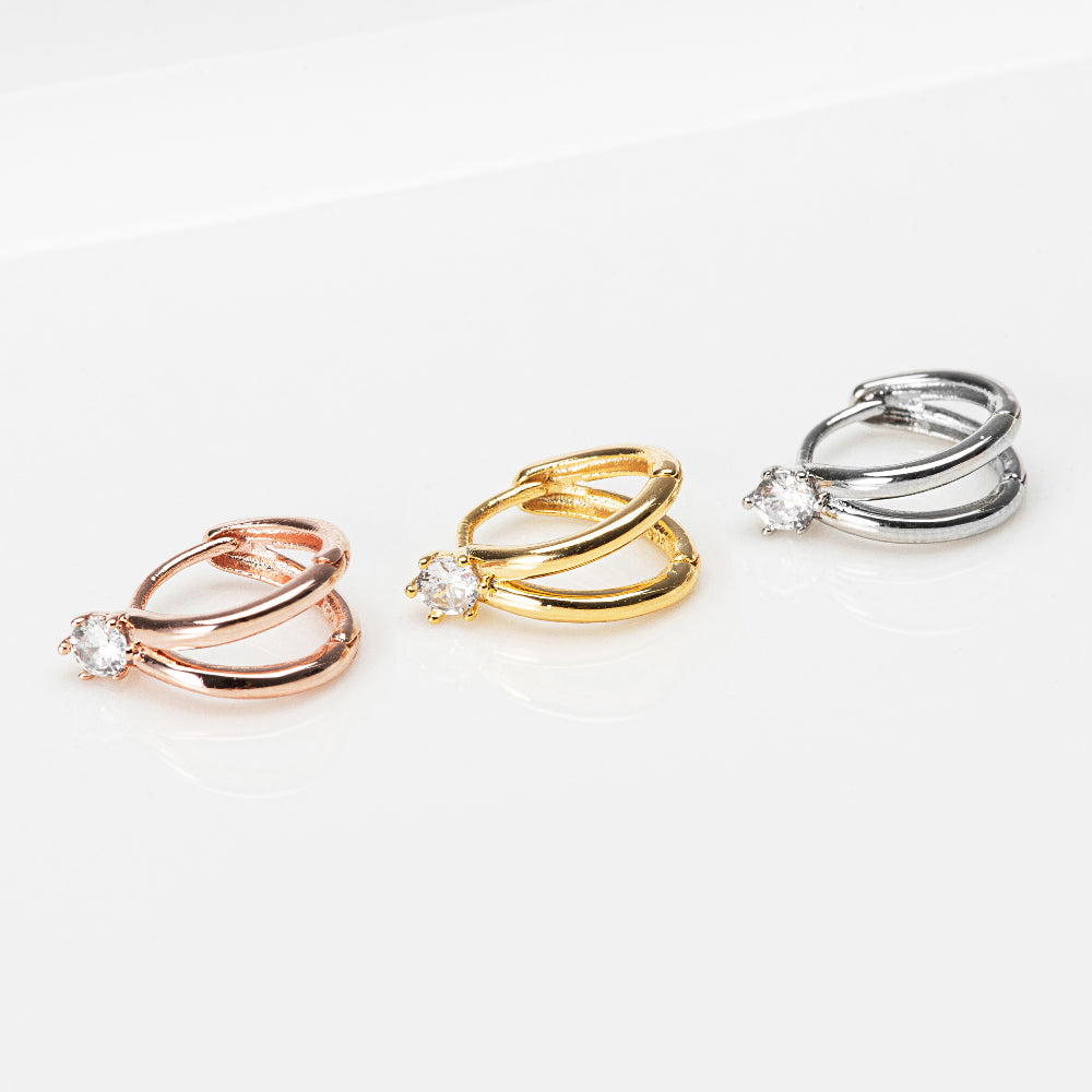 Double Line Mini Hoops CZ Earrings