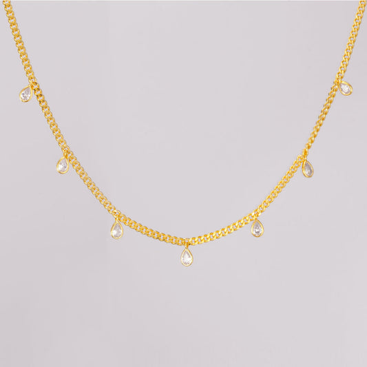 CZ Teardrop Dangle Charms Station Vine Chain Necklace