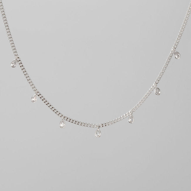 CZ Teardrop Dangle Charms Station Vine Chain Necklace