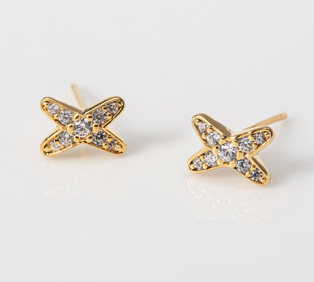Cross X Shaped Cubic Zirconia Stud Earrings